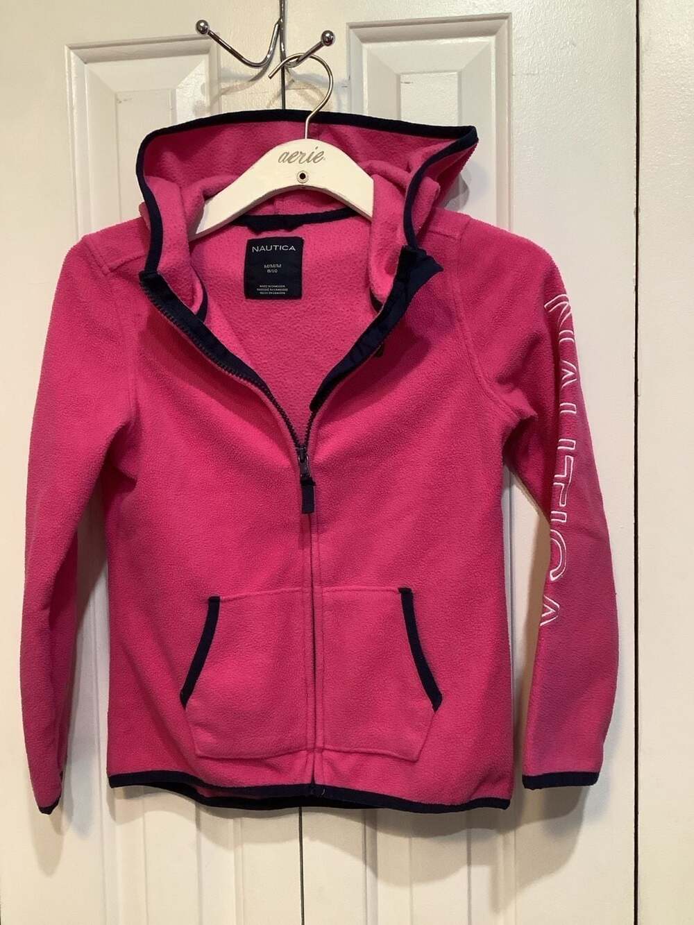 Nautica Girls Pink Fleece Full-Zip Hoodie, Size M (8/10)